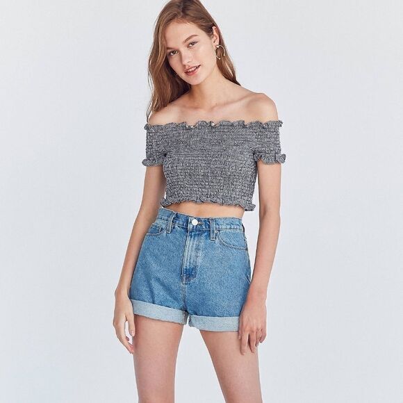 Ecote Gingham Cropped Bardot - Picture 2 of 5